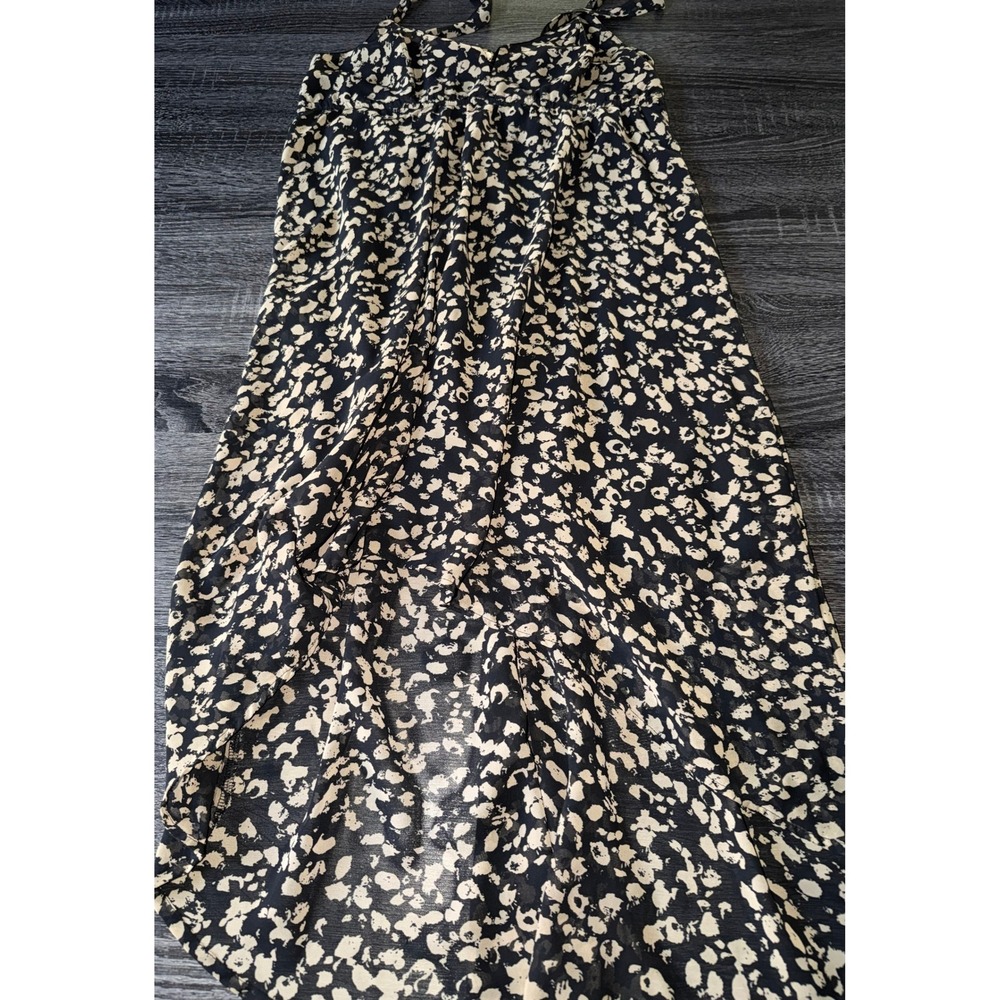 Decree Womens Small Black Cream Floral High Low Maxi Dress V-Neck Boho Tie Back - Picture 7 of 8
